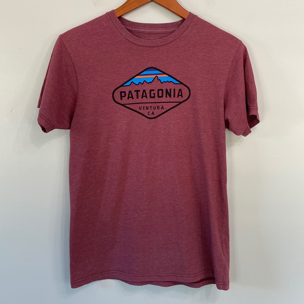 Patagonia Graphic T-Shirt Short Sleeves Organic Cotton Burgundy Red Size M